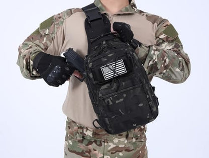Tactical Sling Backpack Military Crossbody Bag Pack for Mens One Shoulder Holster Sling Bag 10L - color: Blackcamo