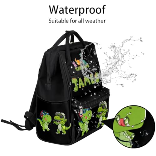 Personalized Dinosaur-Diaper-Backpack Custom-Diaper-Bag with-Name for Mom Dad Waterproof Baby Boy Nappy-Bag Black Mommy-Backpack - color: Black