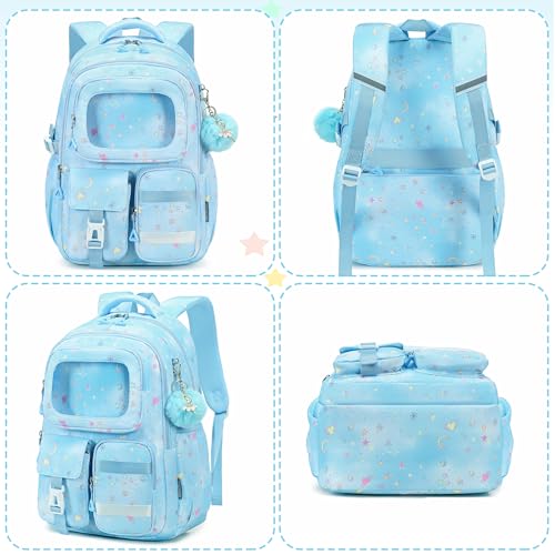 AO ALI VICTORY Backpack for Girls with Lunch Bag Pencil Case Kids School Bags for Kindergarten Elementary Middle Primary Schoolbag Cute 16 inch Laptop Bookbag Students 3 PCS Cute Bookbag, Blue Set - color: Blue Set