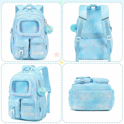 AO ALI VICTORY Backpack for Girls with Lunch Bag Pencil Case Kids School Bags for Kindergarten Elementary Middle Primary Schoolbag Cute 16 inch Laptop Bookbag Students 3 PCS Cute Bookbag, Blue Set - color: Blue Set