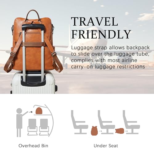 Shrrie Vegan Leather Laptop Backpack for Women 15.6 inch Work Backpack Fashion Travel Backpack Purse for Business College - color: Brown02