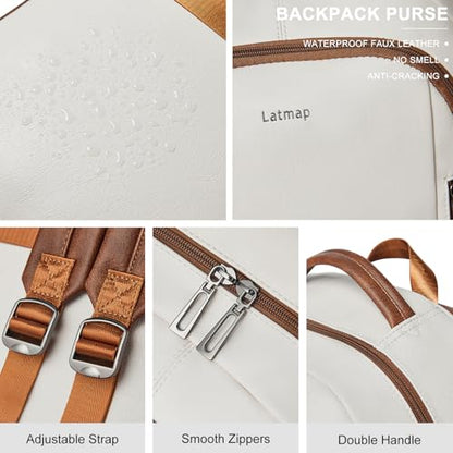 LATMAP Backpack Purse for Women Men Faux Leather Backpack, Travel Work Laptop Back Pack Teacher Bookbag fits 15.6" Laptop, Beige - color: Style2-beige1