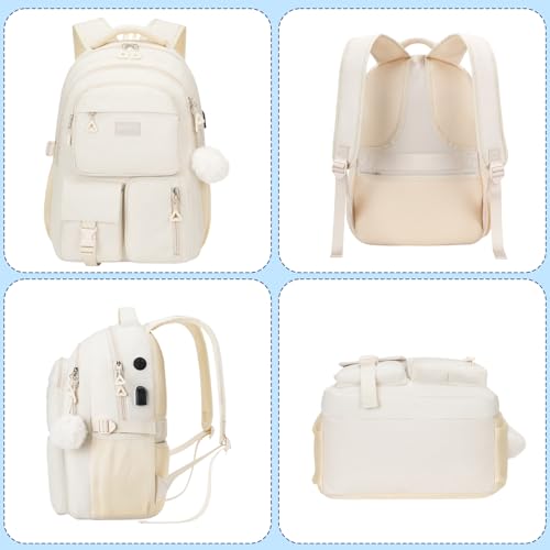 kadilong Pack of Student Laptop Backpack for College Teen Girls,Middle High School Back Pack Women Bookbag Knapsack Mochila Escolar para Niñas - color: 3 Pack-beige, size: 15,6 inch