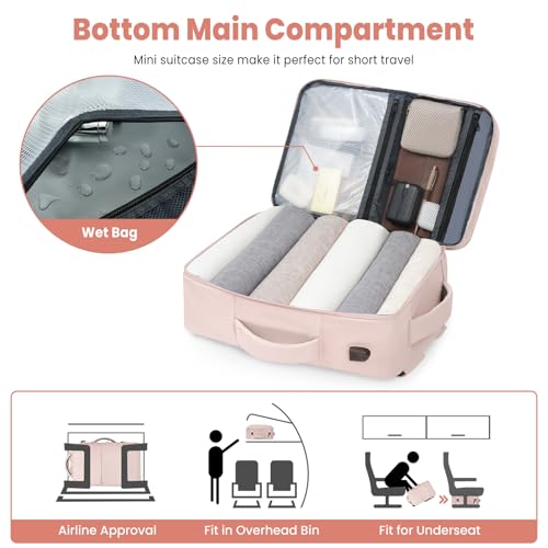 BAGAIL Travel Laptop Backpack, Carry on with USB Port, Luggage Bag for Holiday-Pink - color: Pink