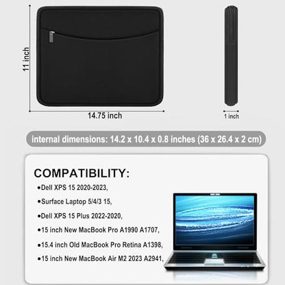 Laptop Case 15 inch, Shockproof Protective Computer Bag with Accessory Pocket, Traveling Laptop Sleeve Cover Compatible with 15 inch New MacBook Air, MacBook Pro, HP, Dell, Lenovo, Black - color: Black, size: 15 inch