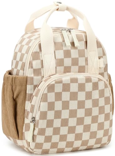 Bluboon Toddler Backpack for Girls Boys 2-4 Cute 12" Preschool Kindergarten Backpacks Kids Daycare Bags School Travel (Brown-White checkered, Age 2-4 (12" H not Fit A4 Folder)) - color: Brown-white Checkered, size: Age 2-4 (12" H not Fit A4 Folder)