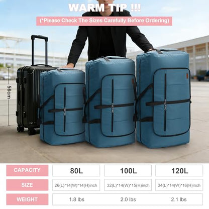 120L Foldable Waterproof Travel Duffel Bag for Men and Women with Shoe Compartment (Light Blue, EXTRA LARGE, 120L) - color: Light Blue, size: 120L
