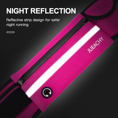 Jueachy Running Belts for Women Waterproof Fanny Pack Running Waist Pouch Phone holder Adjustable Sports Money Belt with Headphone Port - color: Pink