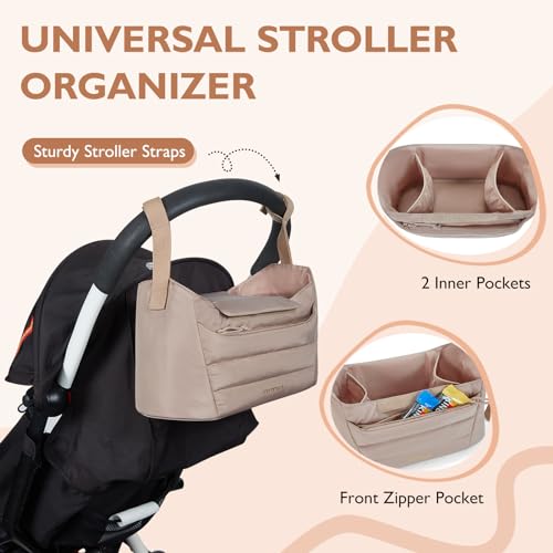 mommore Diaper Bag Tote with Stroller Organizer Puffer Bag Large Capacity Baby Bag with Changing Pad for Travel, Hospital - color: Khaki