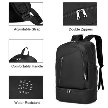 seyfocnia Gym Backpack for Men,Waterproof Gym Bag With Shoe Compartment Lightweight Travel Bag Sports Backpack Casual Daypack-Black - size: 20inch