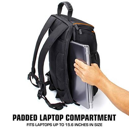 USA Gear Camera Backpack for Photographers DSLR/SLR/Mirrorless Camera Bag with Laptop Slot, Rain Cover, Tripod Holder - color: Orange