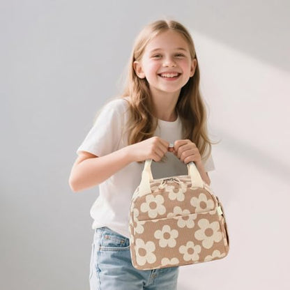 Bluboon School Backpack Set Girls Womens Laptop Bookbag Casual Daypack Fits 15 inch Laptop with Lunch Tote Bag and Pencil Bag - color: Beige Flower Brown Base