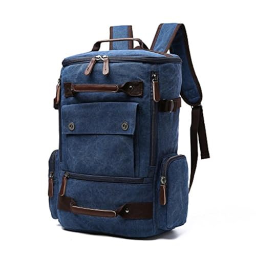 Vintage Canvas Backpack Casual Travel Rucksack 16inch Laptop Daypacks Hiking Camping Backpack - color: Blue