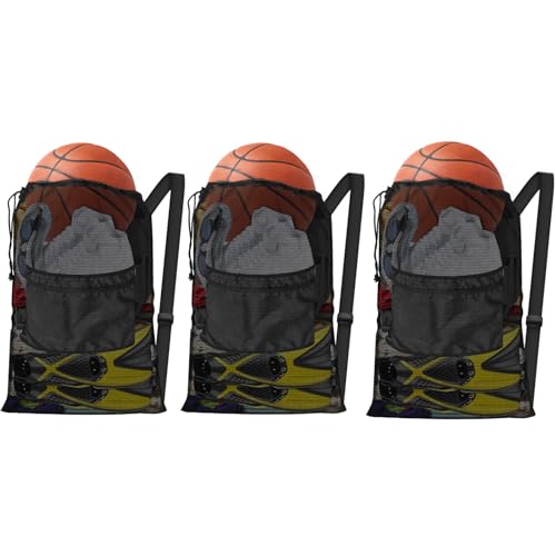 BROTOU Drawstring Backpack Gym String Bag with Pocket for Men Women Heavy Duty Mesh Bag Sport Equipment Bag for Swimming Yoga Beach Laundry - color: Black-3pcs