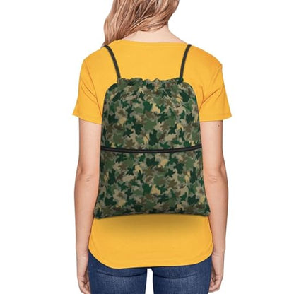 JOOCAR Camo Drawstring Bag Green Dinosaur Backpack Draw String Bags Waterproof Lightweight Sports Gym Beach Sackpack Zipper Pocket for Men Women - color: B2
