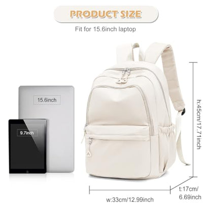Casual Laptop Backpack for Women Men College Bookbag Waterproof Lightweight School Bag 15.6inch Laptop Daypack Large Capacity School Backpack for Teens Boys Girls (beige) - color: Beige