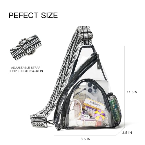Clear Bag for Stadium Events 12x12x6 Stadium Bag Crossbody Purses Clear Sling Backpack for Concerts Football Games Travel - color: Black-G