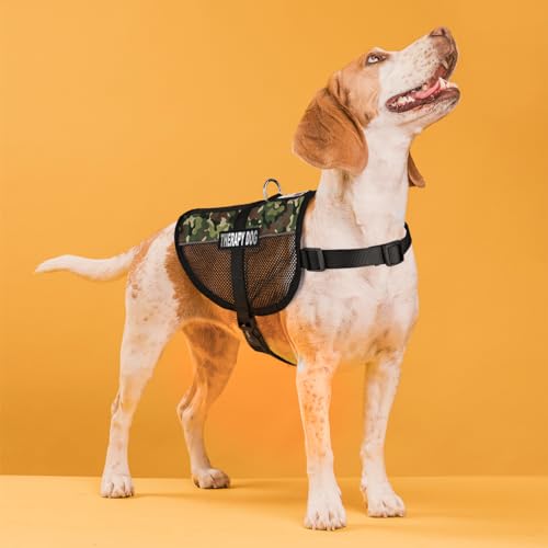 Dogline MaxAire Vest Therapy Dog Removable Patch Adjustable Harness Reflective for Puppies Small Medium and Large Dogs 13 by 16 Inch Girth Green Camo - color: Green Camo, size: Girth 13 by 16"