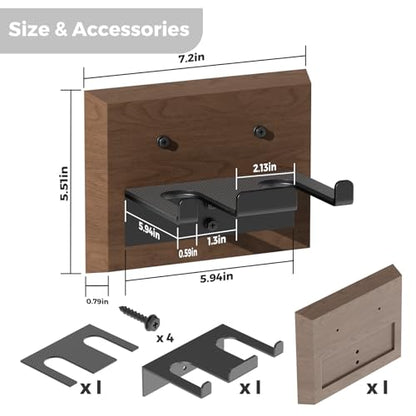 Barbell Wall Mount, Olympic Barbell Holder for Garage Gym, Vertical Bar Rack with Wooden Spacer Pad - Black Powder Coated Iron & Rubber Wood Base, Anti-Scratch Wall Protection & Extra Stability on Uneven Walls - Space Saving Home Gym Accessory, Barbell St