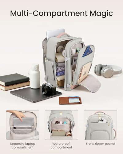 LOVEVOOK Travel Backpack for Women, 50L Carry On Backpack Flight Approved with Garment Bag, Personal Item Travel Bag Fit 17 Inch Laptop, Business Weekender Overnight Daypack With 2 Cubes, Pink-Grey - color: Pink-grey, size: 50l-18 Inch-3pcs With Garment B