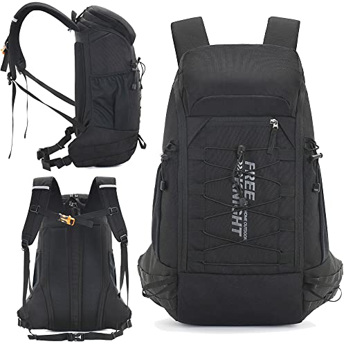Bseash 40L Waterproof Hiking Camping Backpack with Rain Cover, Outdoor Sport Travel Daypack Rucksack for Skiing Cycling (Black) - color: Black