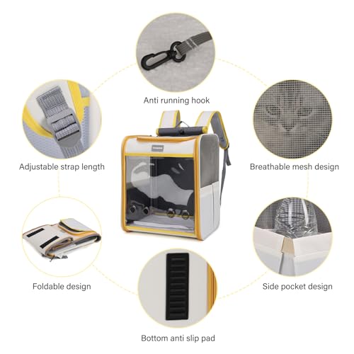 Cawypety Cat Backpack Carrier, Collapsible and Breathability Cat Carrier Large for Cat Under 16 lbs, Dog and Small Pet Carrier Bag Used in Travel, Car - color: Yellow and Beige
