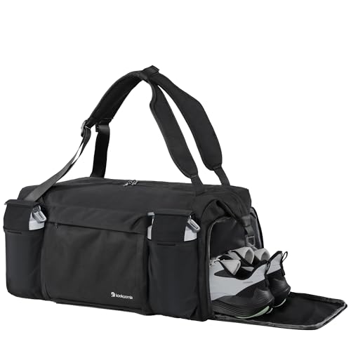 Gym Bag for Men with 2 Upgraded Bottle Holders Convertible Duffle Bag and Gym Backpack Waterproof Sports Bags with Shoes Compartment and Wet Pocket - Black - color: Black 2.0-Upgraded, size: Large