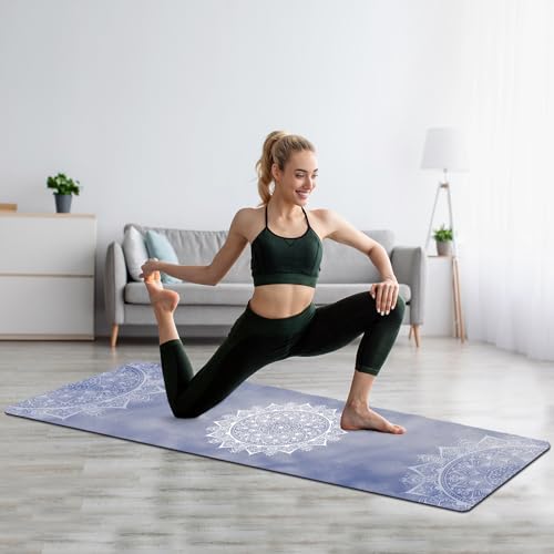 FOLAI Extra Thick Yoga Mat 6mm，pilates mat thick - Non-Slip Exercise Mat for HIIT, Pilates & Home Workouts & Workout with Free Carry Strap - color: Mandala Blue