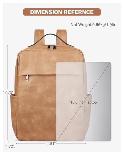 MASINTOR 15.6 inch PU Leather Laptop Backpack Purse for Women, Large College Casual Backpack Travel Bag Retro Camel - color: Retro Camel