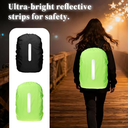 Waterproof Rain Cover for Backpack, Backpack Rain Cover with Reflective Strip,Rucksack for Bicycling/Hiking, Dustproof Protector for Outdoor Night Travel, (Black, Fits 30-40L Bags)