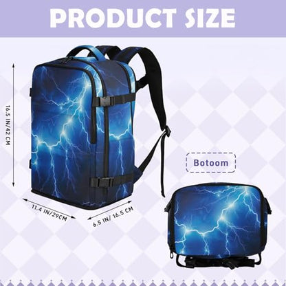Travel Backpack with Shoe Compartment, 20L Large Capacity Laptop Backpack for Men Women, Electric Blue Lightning Daypack for Traveling Hiking Carry On