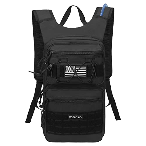MOSISO Tactical Hydration Pack Backpack, Military Daypack Water Backpack Rucksack Bladder Bag with 3L Water Bladder&Elastic Cord Strap for Outdoor Sports,Hiking,Climbing,Running,Cycling,Biking, Black