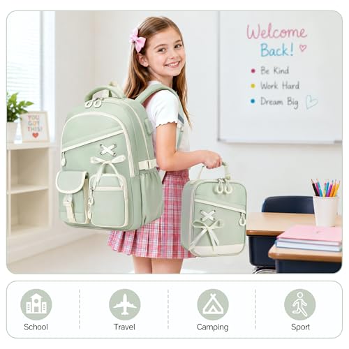 DIGOBAY Backpacks for Girls - 3PCS Girls Backpack with Lunch Box & Pencil Pouch School Backpacks for Elementary Middle High College School Bookbag for Teen Girl Kids Students Green - color: Green
