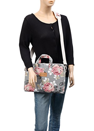canvaslife Grey Rose Pattern Laptop Shoulder Messenger Bag, 15 inch | 14-15.6 inch Fit - color: Grey Rose