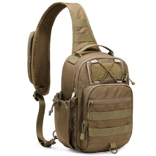 HALOVIE Anti-theft Tactical Sling Bag RFID Khaki Military Shoulder Bag with Phone Pack EDC Molle Crossbody Bag for men - color: Khaki