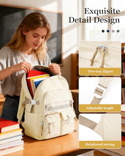 weradar Cute Backpack For School Teens Girls,Aesthetic Bookbag,Waterproof College Backpack For Women,Middle School Bag Casual Daypacks Travel Back pack With Lots of Pockets(Beige) - color: A3- Beige