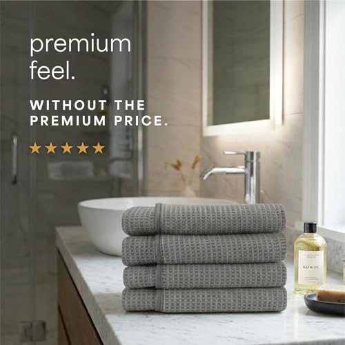 S&T INC. Aura Microfiber Waffle Bath Towels, 4 Pack, Quick-Dry, Ultra Absorbent, Lightweight Towels for Bathroom, 30 inches x 60 inches, 420GSM, Grey - color: Grey