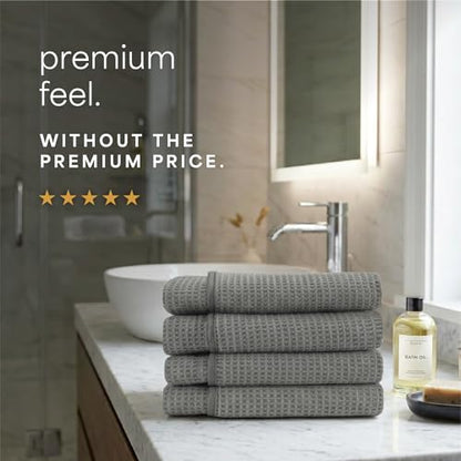 S&T INC. Aura Microfiber Waffle Bath Towels, 4 Pack, Quick-Dry, Ultra Absorbent, Lightweight Towels for Bathroom, 30 inches x 60 inches, 420GSM, Grey - color: Grey