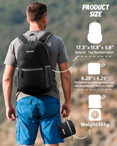 Gonex Ultra Lightweight Packable Backpack Daypack Handy Foldable Camping Outdoor Travel Cycling Backpacking - color: Black