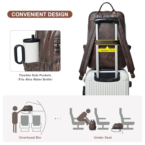 Shrrie 17 Inch Faux Leather Laptop Backpack for Women with Large Cup Holder - color: Chocolate