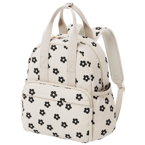 Corduroy Toddler Backpack for Preschool Boys & Girls Ages 2-5, 11 Inch Water-Resistant Small Kids Backpack for School & Travel, Lightweight Daycare Bookbag (M-Black Floral) - color: Black Floral