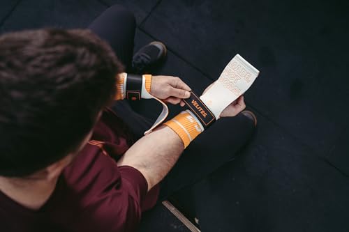 Velites - Official Games Quad Pro Grips - with Chalk - Wristbands Included - Pull-ups, Muscle-ups, and Toes-to-bar - color: Orange, size: Medium