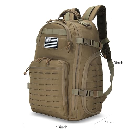 35L Tactical Backpack for Men Heavy Duty Military Backpack 3 Day Assault Pack Molle Backpack Hiking Rucksack (Tan) - color: Tan