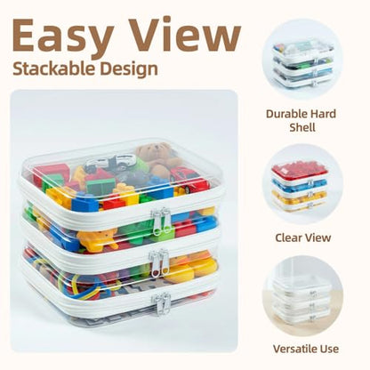 3-Pack Medium Clear Hard Shell Zipper Pouches, Clear Zipper Bags, Hard Case Pouches for Purse & Diaper Bag Organizer,and Travel Essentials (3M - size: 3M