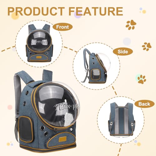 Pet Backpack Carrier, Portable and Ventilated, Oxford Cloth, Dog Cat Travel Bag with Transparent Cover 12.6", (Blue, 1 Pcs), Intended for Hiking/Camping/Traveling - color: Blue
