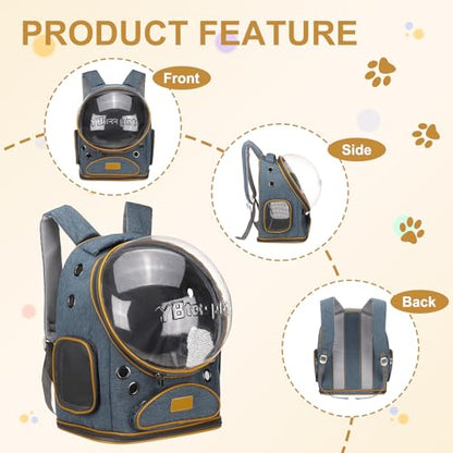 Pet Backpack Carrier, Portable and Ventilated, Oxford Cloth, Dog Cat Travel Bag with Transparent Cover 12.6", (Blue, 1 Pcs), Intended for Hiking/Camping/Traveling - color: Blue