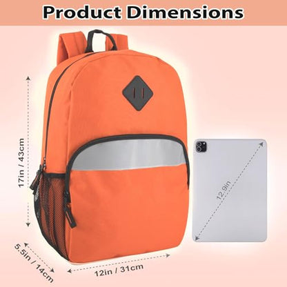 Trail maker (24 Pack) 17" Backpack – Reflective School Backpack with Padded Straps, Water Bottle Pockets for Kids & Adults, School Travel Camp (Orange) - color: Orange