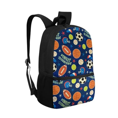 ZOUTAIRONG Backpack and Small Thermos with Carry Handle School Bags for Girls, Baseball Basketball Soccer Print Large Capacity & Lightweight Bookbag with Side Pockets - color: Baseball Basketball Soccer