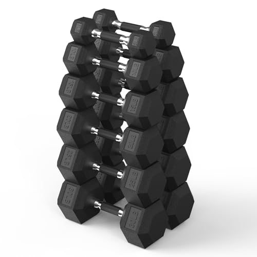 PAPABABE Dumbbell Set, Rubber Encased Home Gym Dumbbells, Weight Dumbbells for Women & Men, Hand Weights for Home Gym & Strength Training - size: 210 lb Set (Pair of 5, 10, 15, 20, 25, 30), style: Rubber Grip