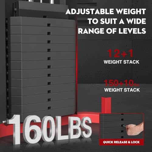 SPART Home Gym Station,Multifunctional Home Gym Workout Equipment,with 160LBS Weight Stack for Leg Press & Chest Fly, All in One Exercise Equipment Full Body Strength Training with Pulley System - color: Red, style: Steel Cover